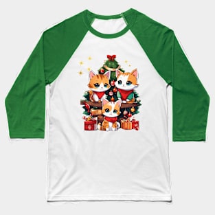 Cute Christmas Cat Baseball T-Shirt